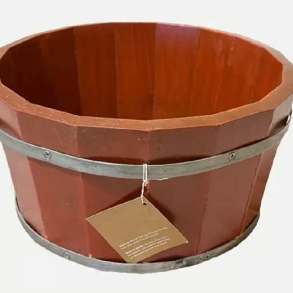 RARE NWT Pottery Barn Wood Bucket Catchalls RED11 x 5.5” Barrel Style Decor